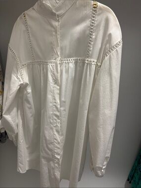 Women's White Lace-Trim Button Front Blouse